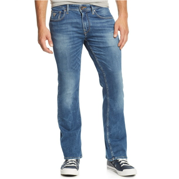 Guess Straight Leg Jeans Men's Size 36 X 30 Classic Distressed Dark Blue Wash